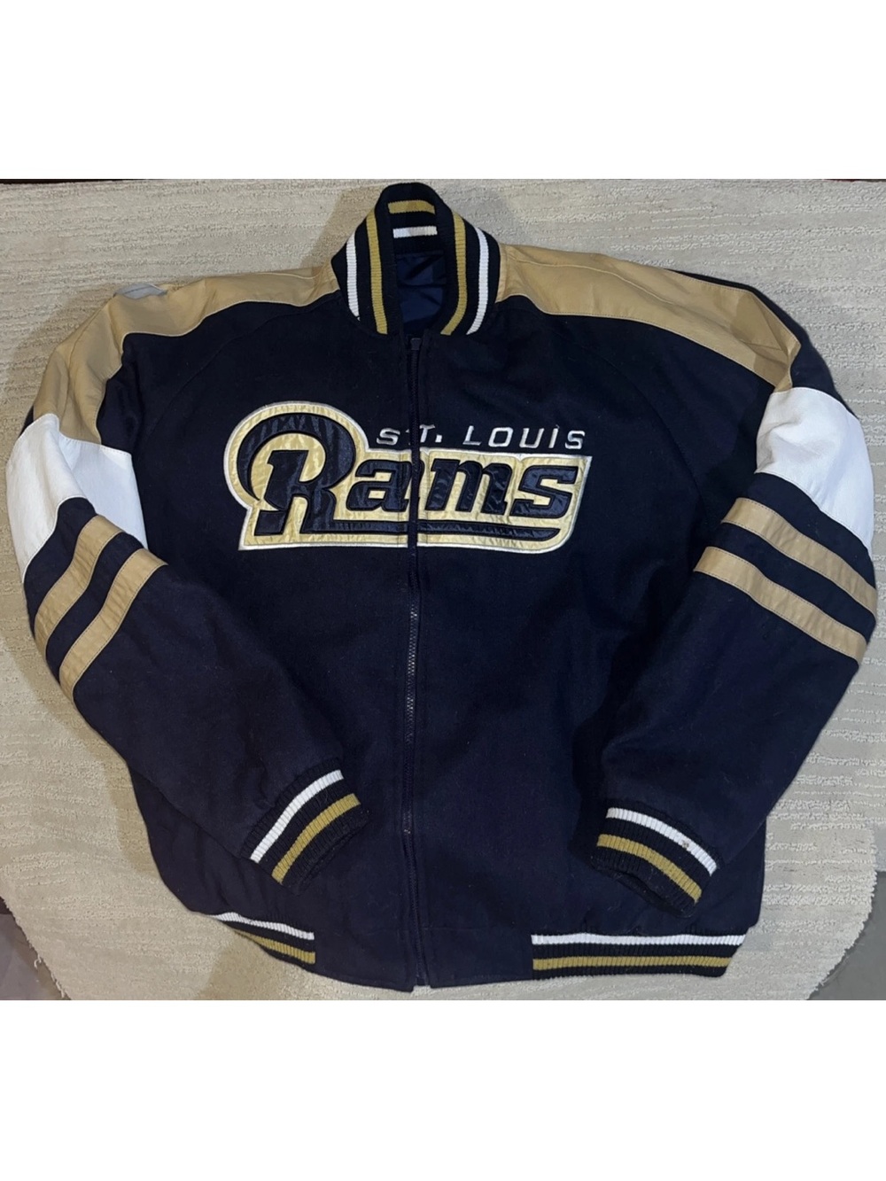 Vintage St. Louis Rams NFL Men's XL Varsity Reversible Jacket Leather Arms
